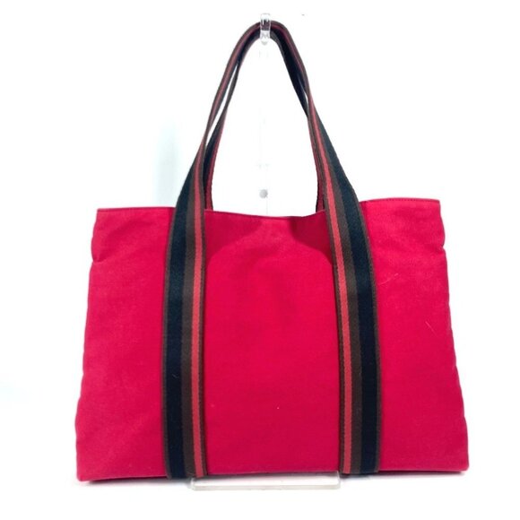 HERMES Toroca Horizontal MM Bag Tote Bag Shoulder Bag Canvas Red/Black - Picture 8 of 11